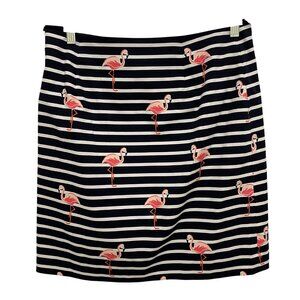 Talbots Womens Flamingo Print Striped Skirt Navy & White Cotton/Spandex Size‎ 8